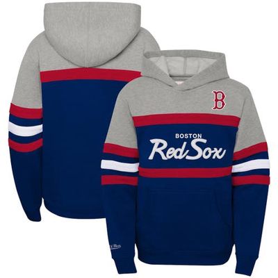 Youth Mitchell & Ness Heather Gray/Navy Boston Red Sox Cooperstown Collection Head Coach Pullover Hoodie