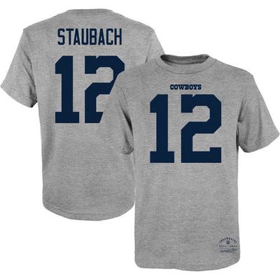 Youth Mitchell & Ness Roger Staubach Heathered Gray Dallas Cowboys Retired Retro Player Name & Number T-Shirt in Heather Gray