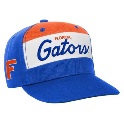 Youth Mitchell & Ness White/Royal Florida Gators Retro Sport Color Block Script Snapback Hat