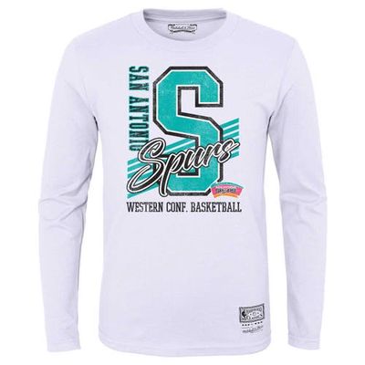 Youth Mitchell & Ness White San Antonio Spurs Hardwood Classics Make The Cut Long Sleeve T-Shirt