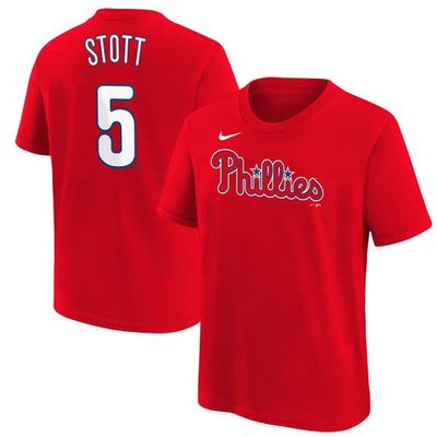 Youth Nike Bryson Stott Red Philadelphia Phillies Player Name & Number T-Shirt