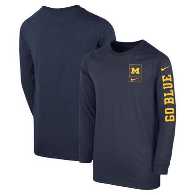 Youth Nike Navy Michigan Wolverines Two-Hit Long Sleeve T-Shirt