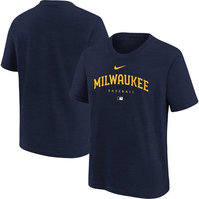 Youth Nike Navy Milwaukee Brewers Authentic Collection Early Work Tri-Blend T-Shirt
