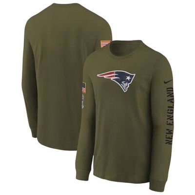Youth Nike Olive New England Patriots 2022 Salute To Service Team Logo Long Sleeve T-Shirt