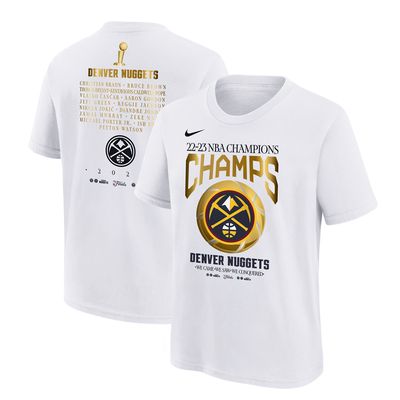 Youth Nike White Denver Nuggets 2023 NBA Finals Champions Celebration Roster T-Shirt