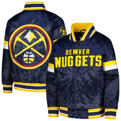 Youth Starter Navy Denver Nuggets Home Game Varsity Satin Full-Snap Jacket