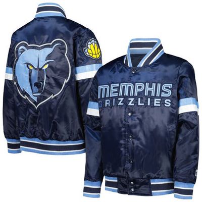 Youth Starter Navy Memphis Grizzlies Home Game Varsity Satin Full-Snap Jacket