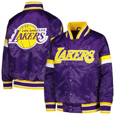 Youth Starter Purple Los Angeles Lakers Home Game Varsity Satin Full-Snap Jacket