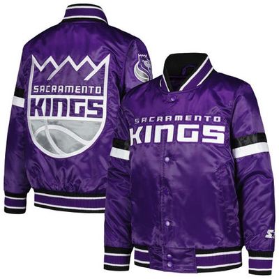 Youth Starter Purple Sacramento Kings Home Game Varsity Satin Full-Snap Jacket