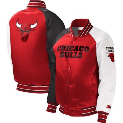 Youth Starter Red Chicago Bulls Raglan Full-Snap Varsity Jacket