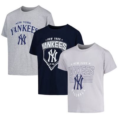 Youth Stitches Gray/Navy/Heather Gray New York Yankees 3-Piece T-Shirt Combo Set