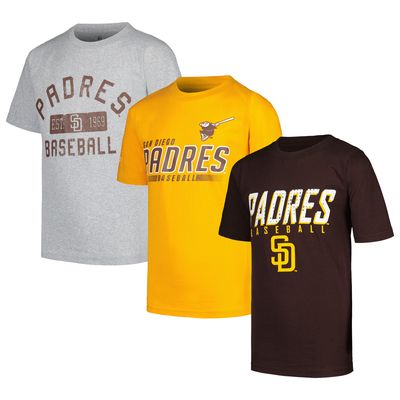 Youth Stitches Heather Gray/Gold/Brown San Diego Padres Three-Pack T-Shirt Set