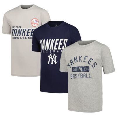 Youth Stitches Heather Gray/Gray/Navy New York Yankees Three-Pack T-Shirt Set