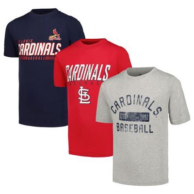Youth Stitches Heather Gray/Red/Navy St. Louis Cardinals Three-Pack T-Shirt Set