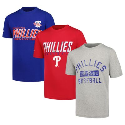 Youth Stitches Heather Gray/Red/Royal Philadelphia Phillies Three-Pack T-Shirt Set