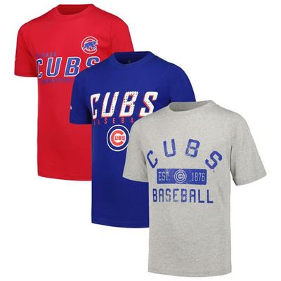 Youth Stitches Heather Gray/Royal/Red Chicago Cubs Three-Pack T-Shirt Set