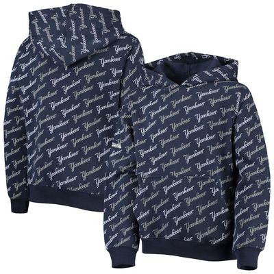 Youth Stitches Navy New York Yankees Allover Print Pullover Hoodie