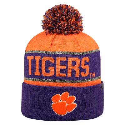 Youth Top of the World Purple Clemson Tigers Below Zero Cuffed Knit Hat With Pom