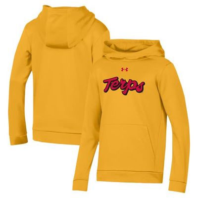 Youth Under Armour Gold Maryland Terrapins Script Gold Out Pullover Hoodie