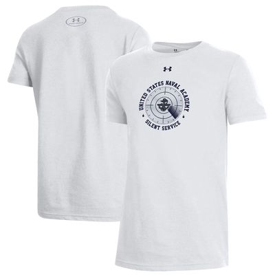 Youth Under Armour White Navy Midshipmen Silent Service Performance Naval Academy T-Shirt