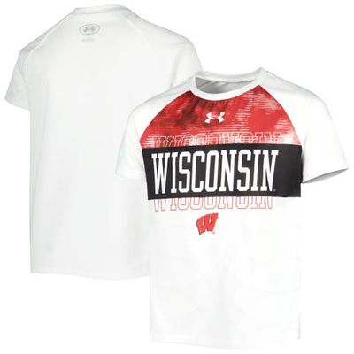 Youth Under Armour White Wisconsin Badgers Gameday Print Raglan T-Shirt