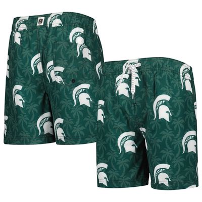 Youth Wes & Willy Green Michigan State Spartans Palm Tree Swim Shorts