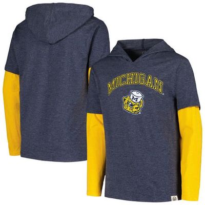 Youth Wes & Willy Navy Michigan Wolverines Tri-Blend Long Sleeve Hoodie T-Shirt