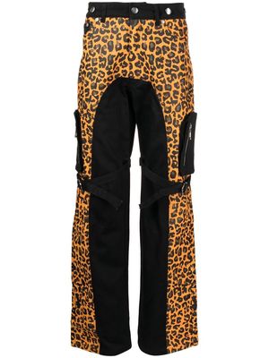 Youths In Balaclava cheetah-print strap detail trousers - Black