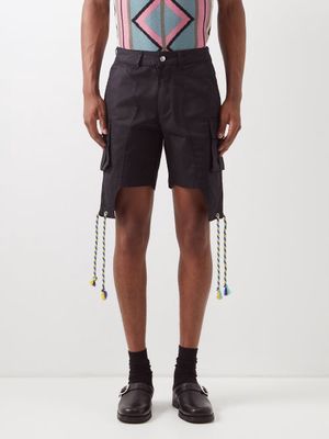 Youths In Balaclava - Drawcord-cuff Cotton-twill Cargo Shorts - Mens - Black