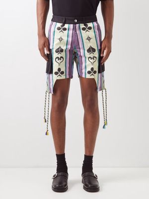 Youths In Balaclava - Rope-embellished Printed Cotton Cargo Shorts - Mens - Multi