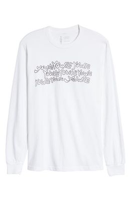 YOWIE Crewneck Long Sleeve Cotton Logo Graphic Tee in White