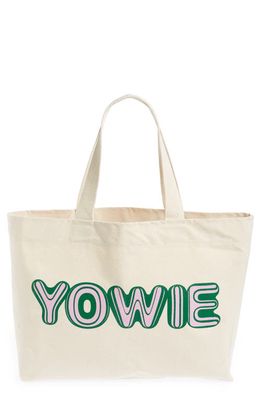 YOWIE x Bayside Logo Canvas Tote in Beige/Green/Pink