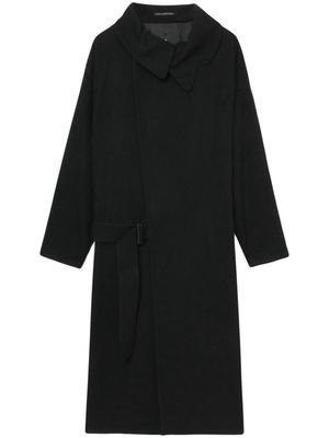 Y's asymmetric double-breasted wool blend coat - Black