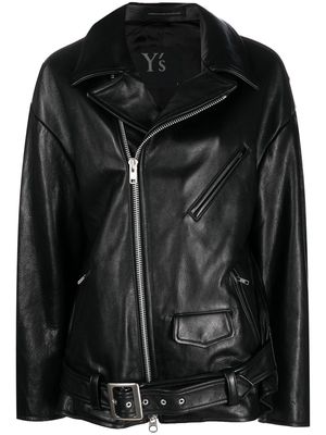 Y's asymmetric leather jacket - Black