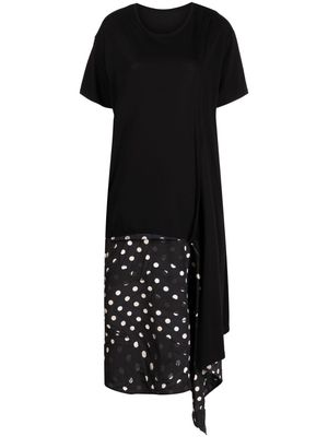 Y's asymmetric polka-dot detailed dress - Black