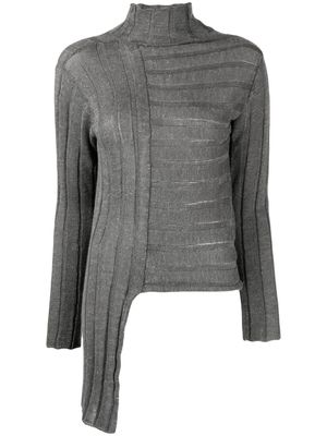 Y's asymmetric ribbed-knit jumper - Grey