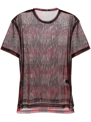 Y's check-print mesh T-shirt - Brown
