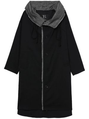 Y's contrast-lining hooded wool coat - Black