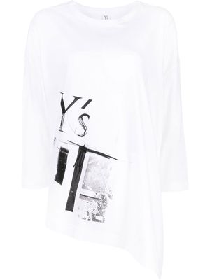Y's crew-neck asymmetric T-shirt - White