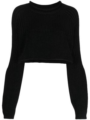 Y's cropped ribbed-knit jumper - Black