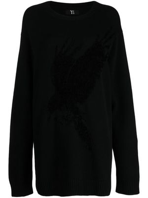 Y's Crow-motif crew-neck jumper - Black