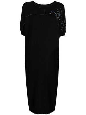 Y's embroidered-detail cotton midi dress - Black