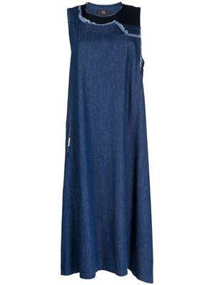Y's frayed-edge cotton dress - Blue