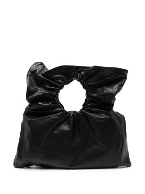 Y's gathered leather tote bag - Black