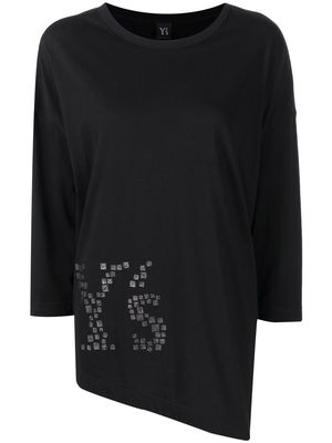 Y'S graphic-print asymmetric T-shirt - Black