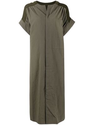 Y'S knitted-panel shirt dress - Green