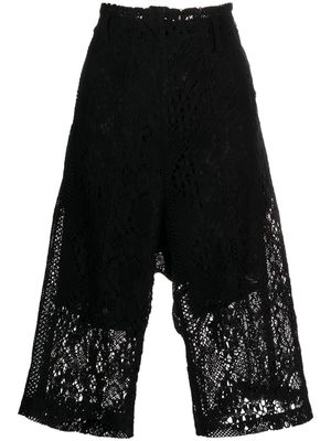Y's lace-detail cropped trousers - Black