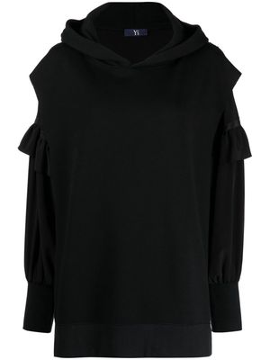 Y's layered-design ruffle-detailing hoodie - Black