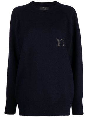 Y's logo-embroidered crew-neck jumper - Blue