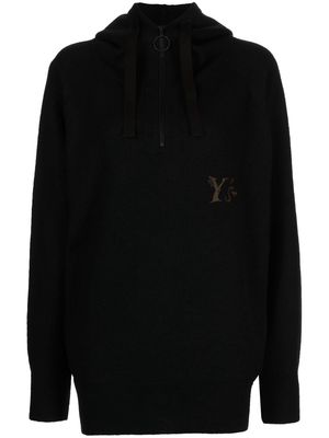 Y's logo-embroidered knitted hoodie - Black